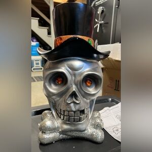 Light up Silver Skull with Orange Accents Party Decoration